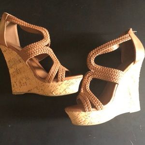 Cognac and Cork Charlotte Russe Wedges